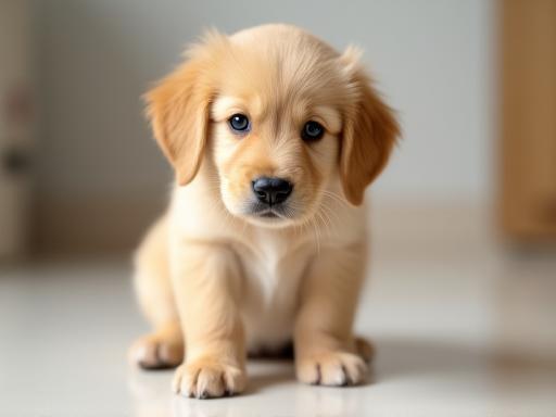 Cute golden retriever puppy looking curiously at the camera