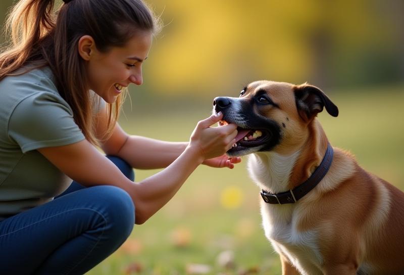 Professional dog trainer working with a happy dog and its owner in a training session